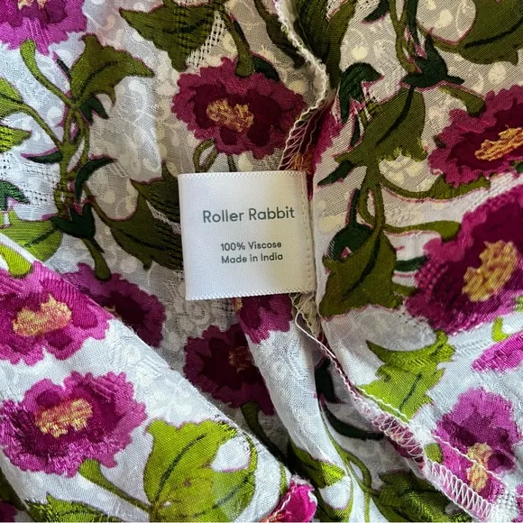 Roller Rabbit Floral Issa Dress Pink Silk V-Neck Flutter Sleeve Midi size XS