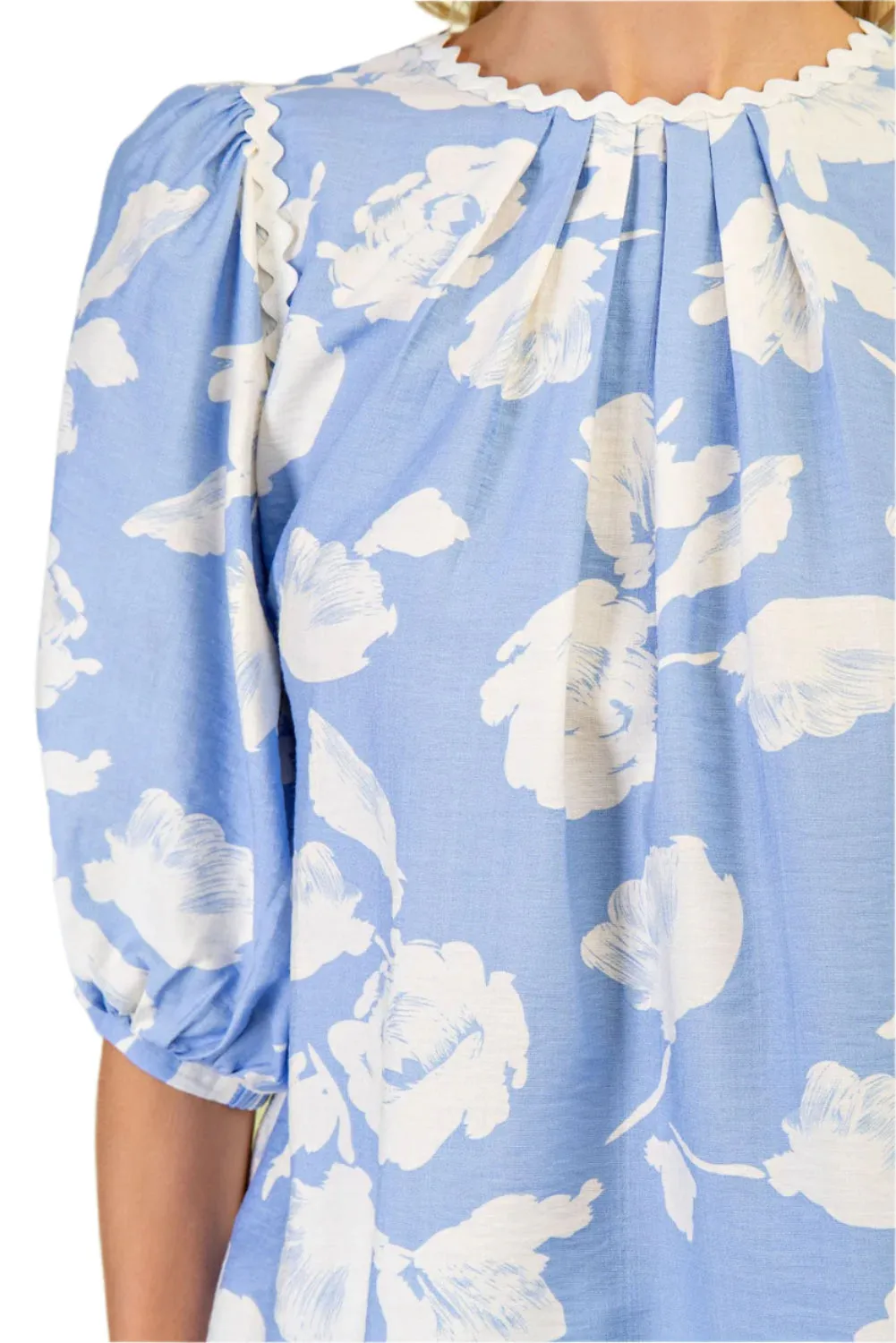 Round Neck Blouse with Ric-Rac Trim Details