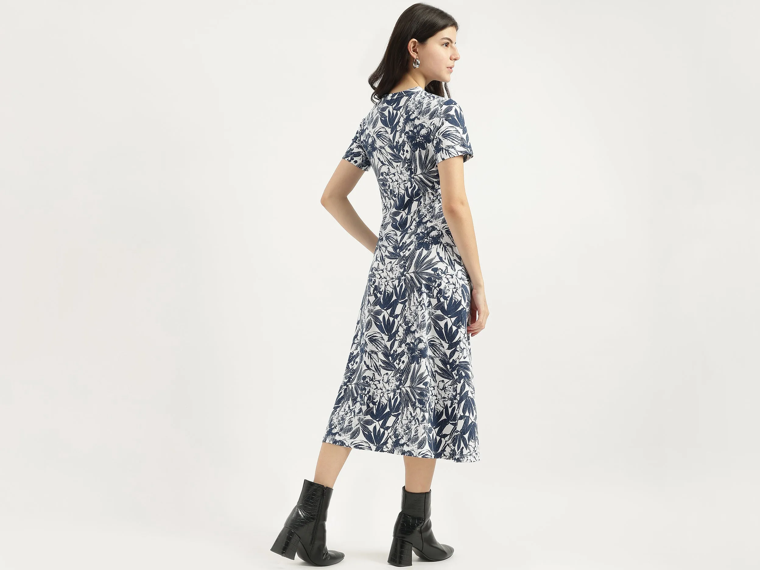 Round Neck Tropical A-line Dress