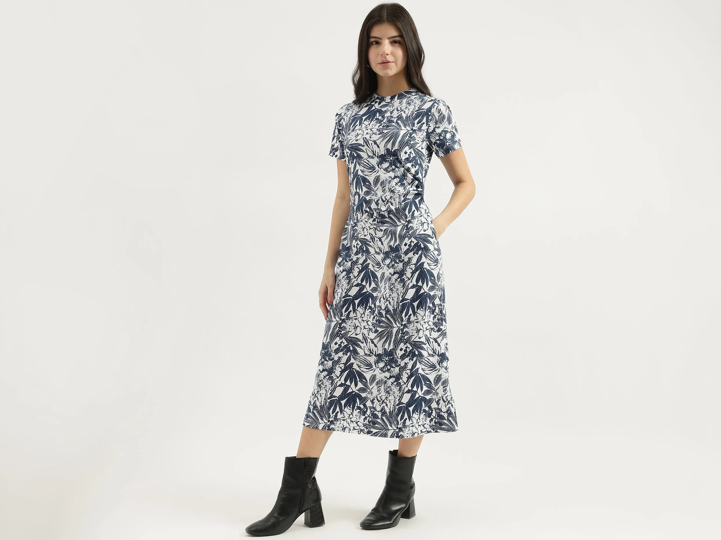 Round Neck Tropical A-line Dress