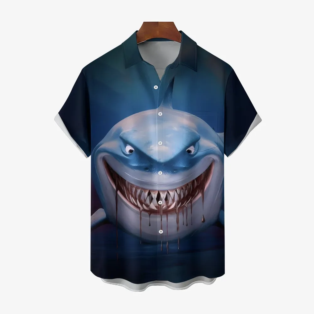 Shark Cartoon Casual Short Sleeve Shirt 2404001702