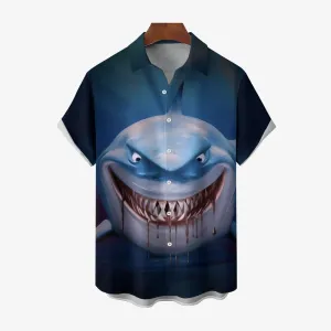 Shark Cartoon Casual Short Sleeve Shirt 2404001702