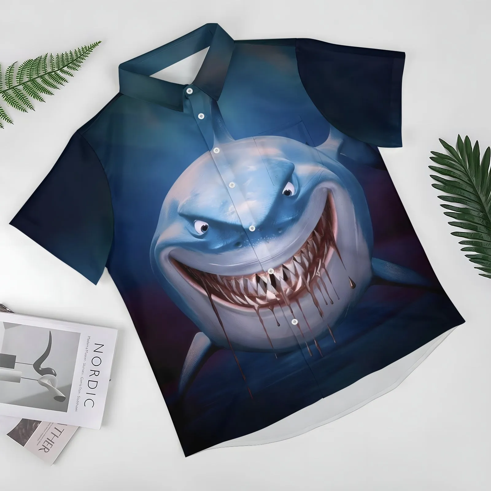 Shark Cartoon Casual Short Sleeve Shirt 2404001702