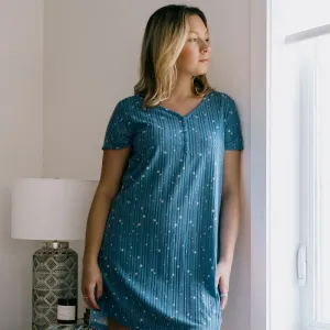 Short Sleeve V-Neck Nightshirt with Henley Placket