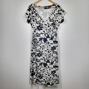 Soft Surroundings Shapely Floral Dark Gray Black Faux Wrap Maxi Dress XL Stretch