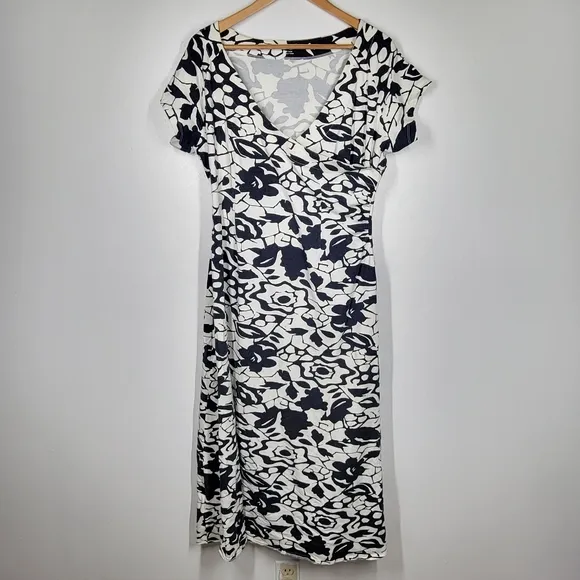 Soft Surroundings Shapely Floral Dark Gray Black Faux Wrap Maxi Dress XL Stretch