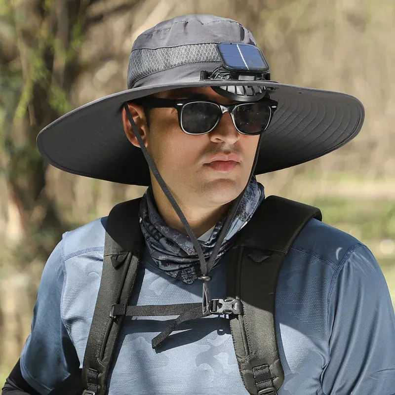Solar-powered Rechargeable Large Wind Fan Fisherman Hat