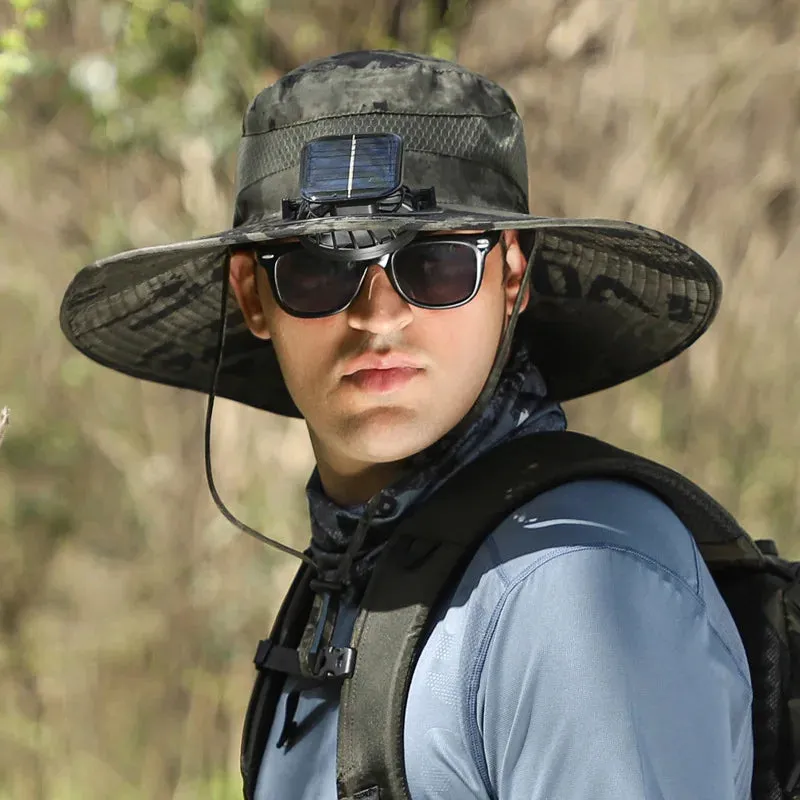 Solar-powered Rechargeable Large Wind Fan Fisherman Hat