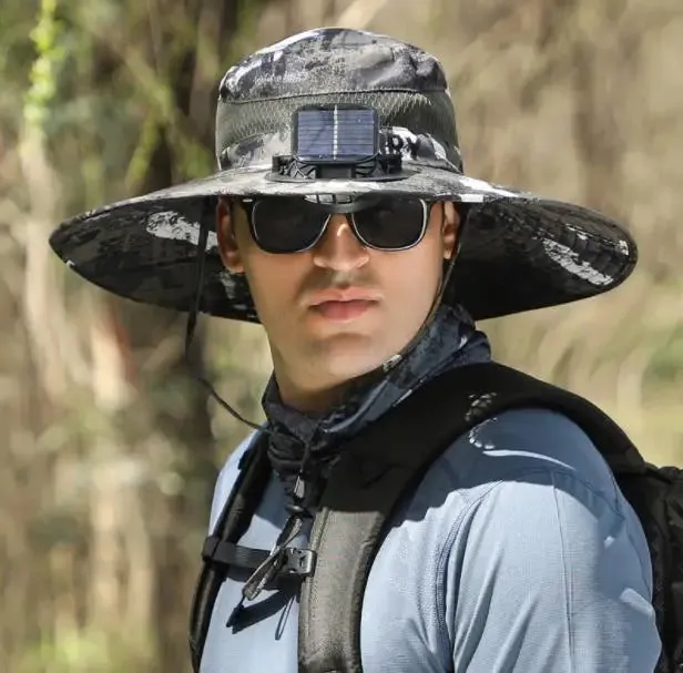 Solar-powered Rechargeable Large Wind Fan Fisherman Hat