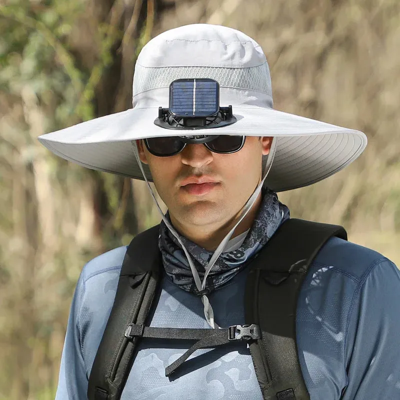 Solar-powered Rechargeable Large Wind Fan Fisherman Hat