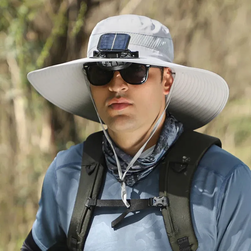 Solar-powered Rechargeable Large Wind Fan Fisherman Hat