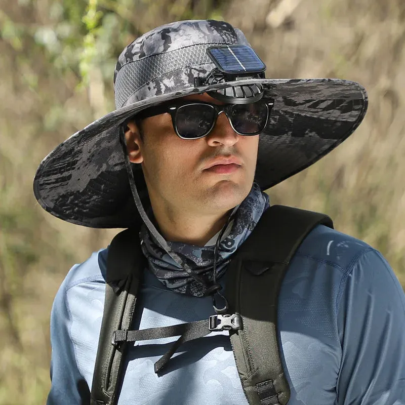 Solar-powered Rechargeable Large Wind Fan Fisherman Hat