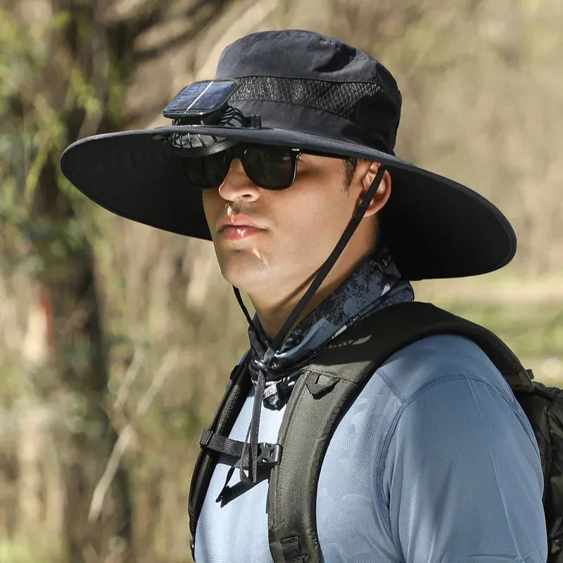 Solar-powered Rechargeable Large Wind Fan Fisherman Hat