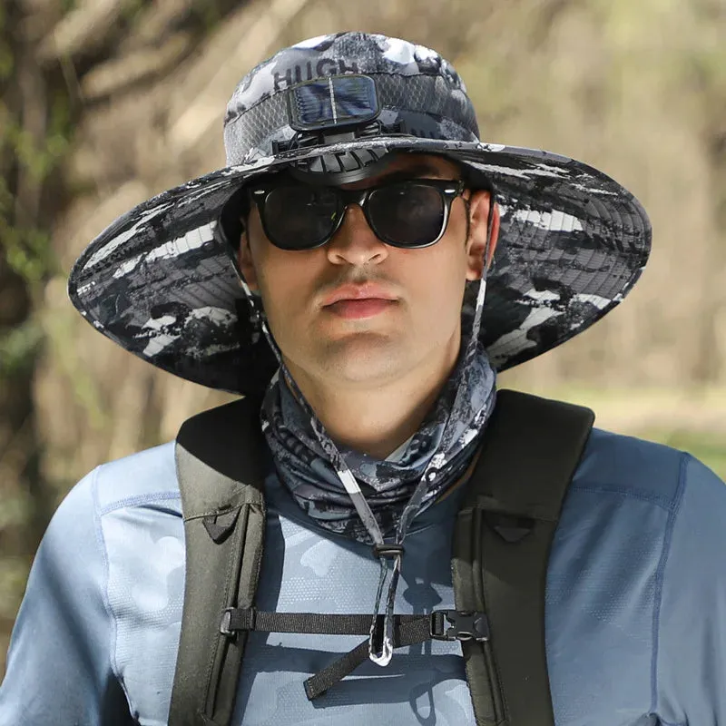 Solar-powered Rechargeable Large Wind Fan Fisherman Hat