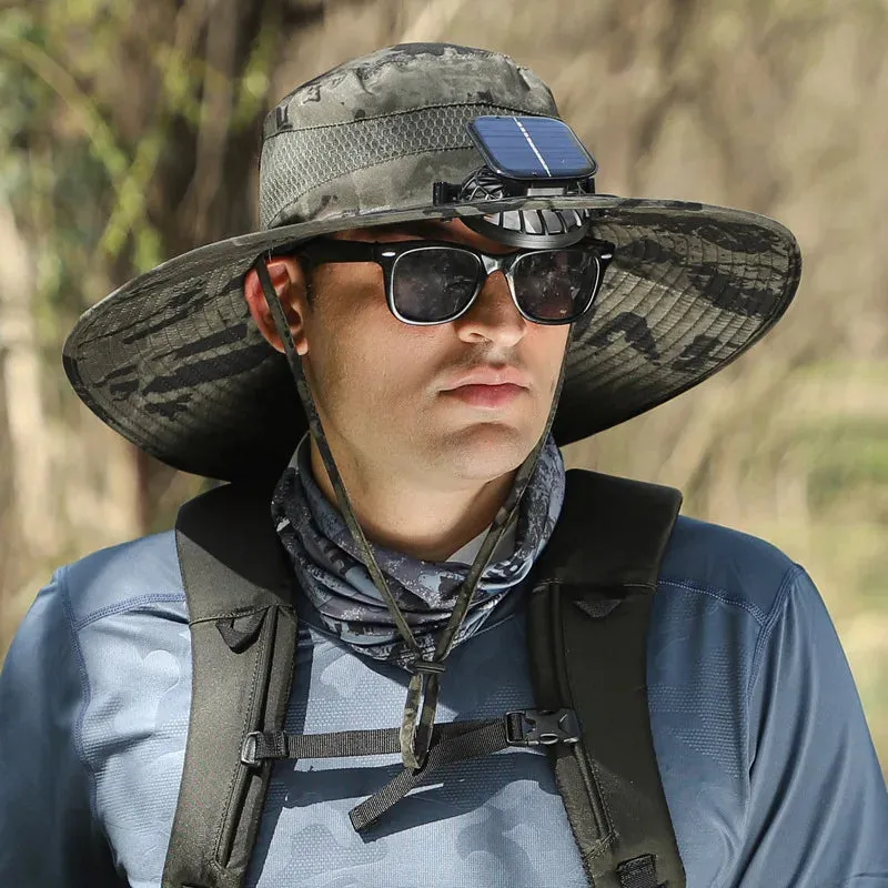 Solar-powered Rechargeable Large Wind Fan Fisherman Hat