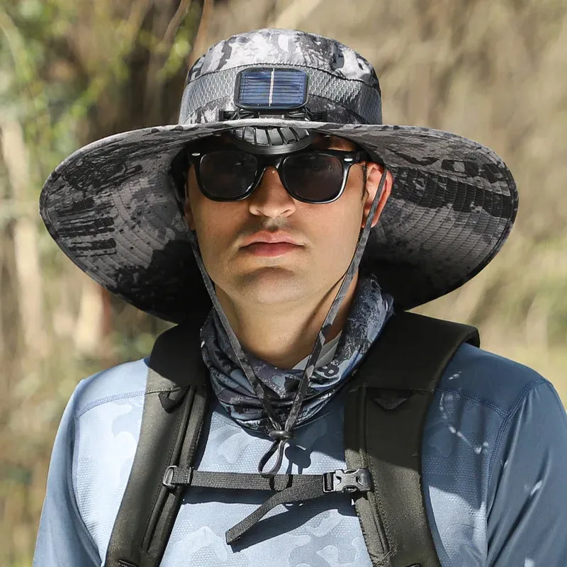Solar-powered Rechargeable Large Wind Fan Fisherman Hat
