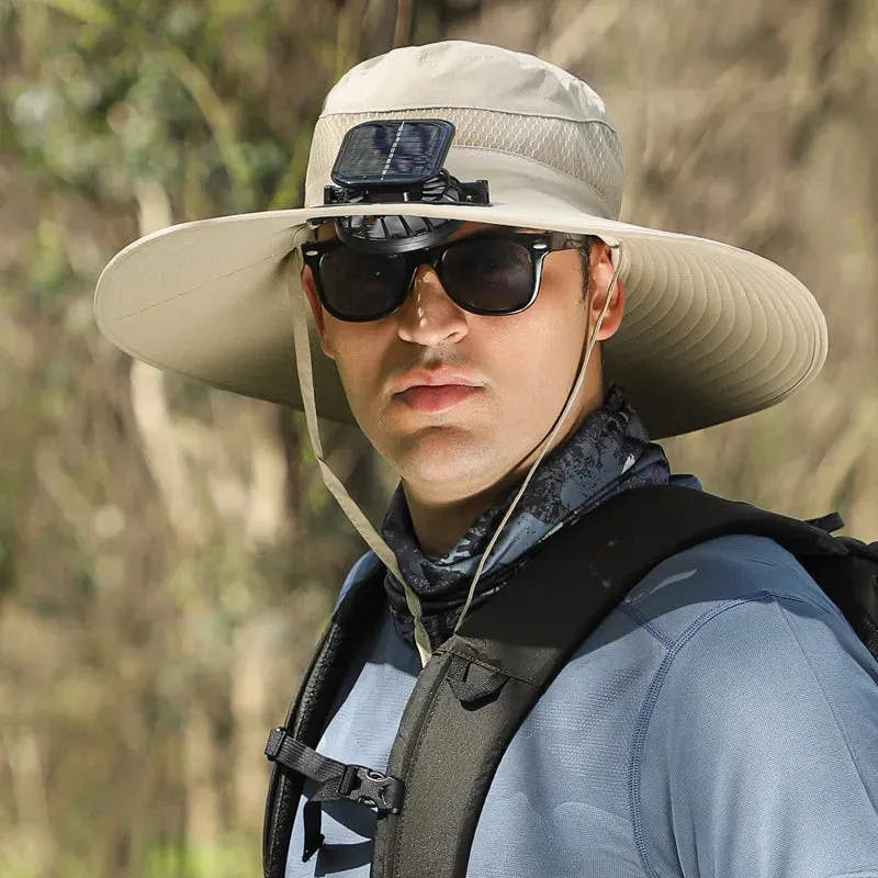 Solar-powered Rechargeable Large Wind Fan Fisherman Hat