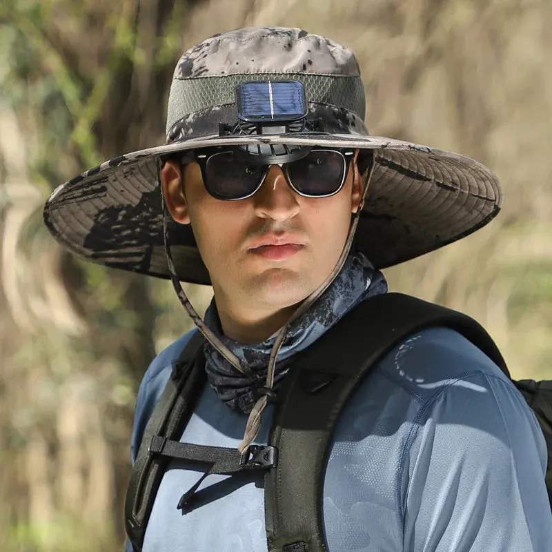 Solar-powered Rechargeable Large Wind Fan Fisherman Hat