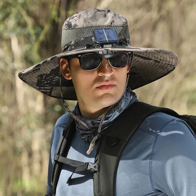 Solar-powered Rechargeable Large Wind Fan Fisherman Hat