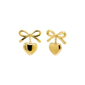 Solid Bow Tie Dangling Heart Stud Earring