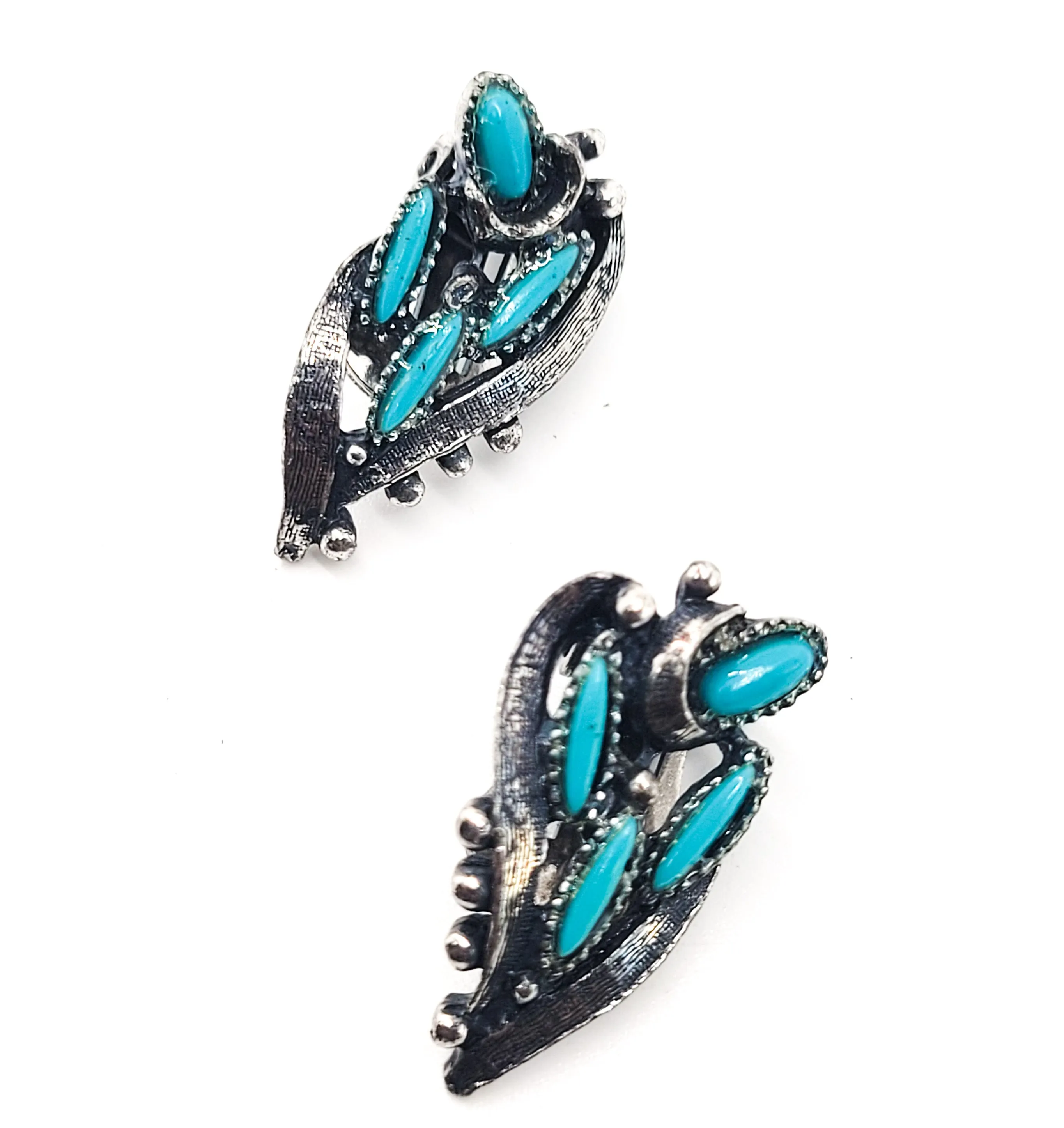 Southwestern style blue turquoise cab vintage clip on retro earrings