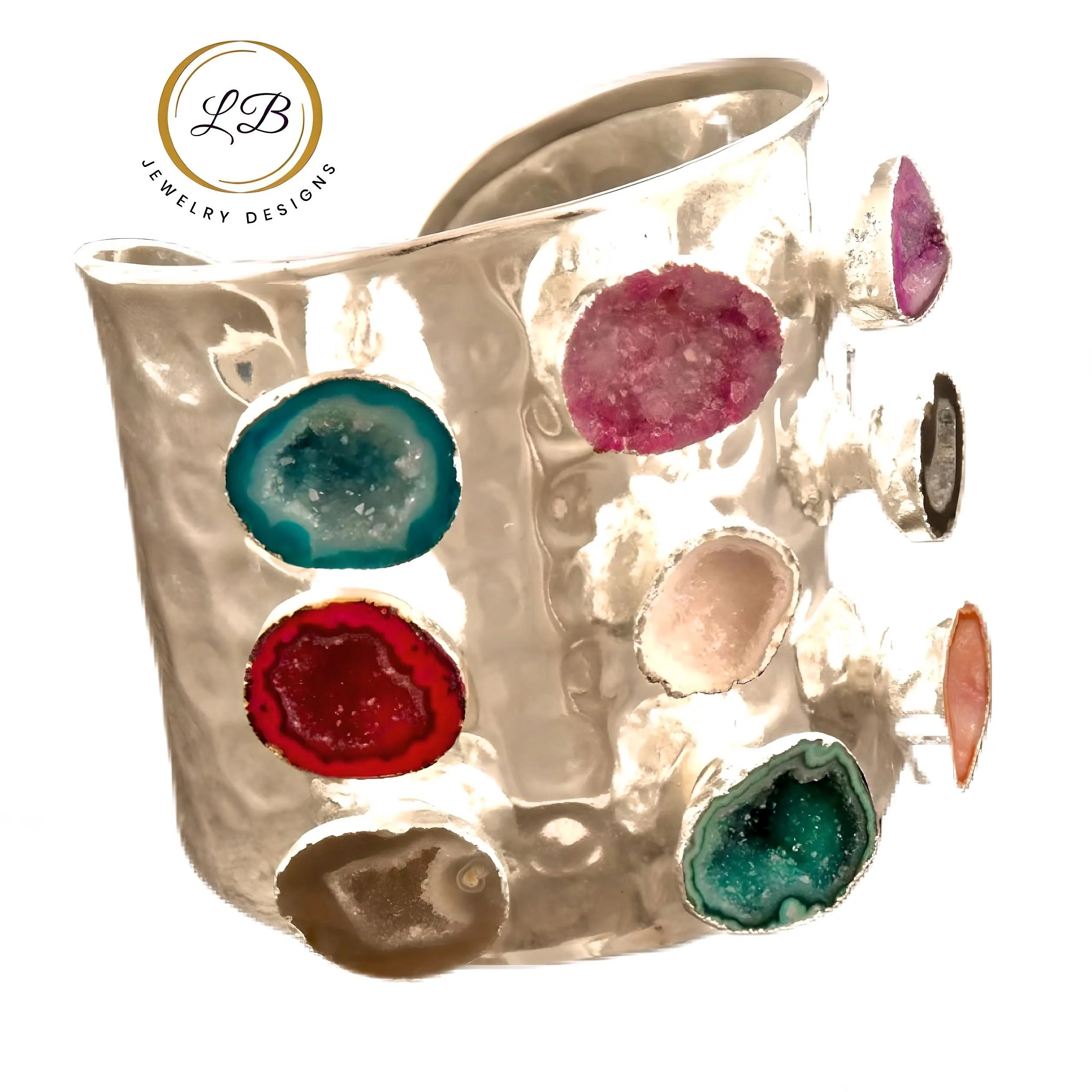 Sterling Silver Multi-Colored Geode Druzy Adjustable Cuff