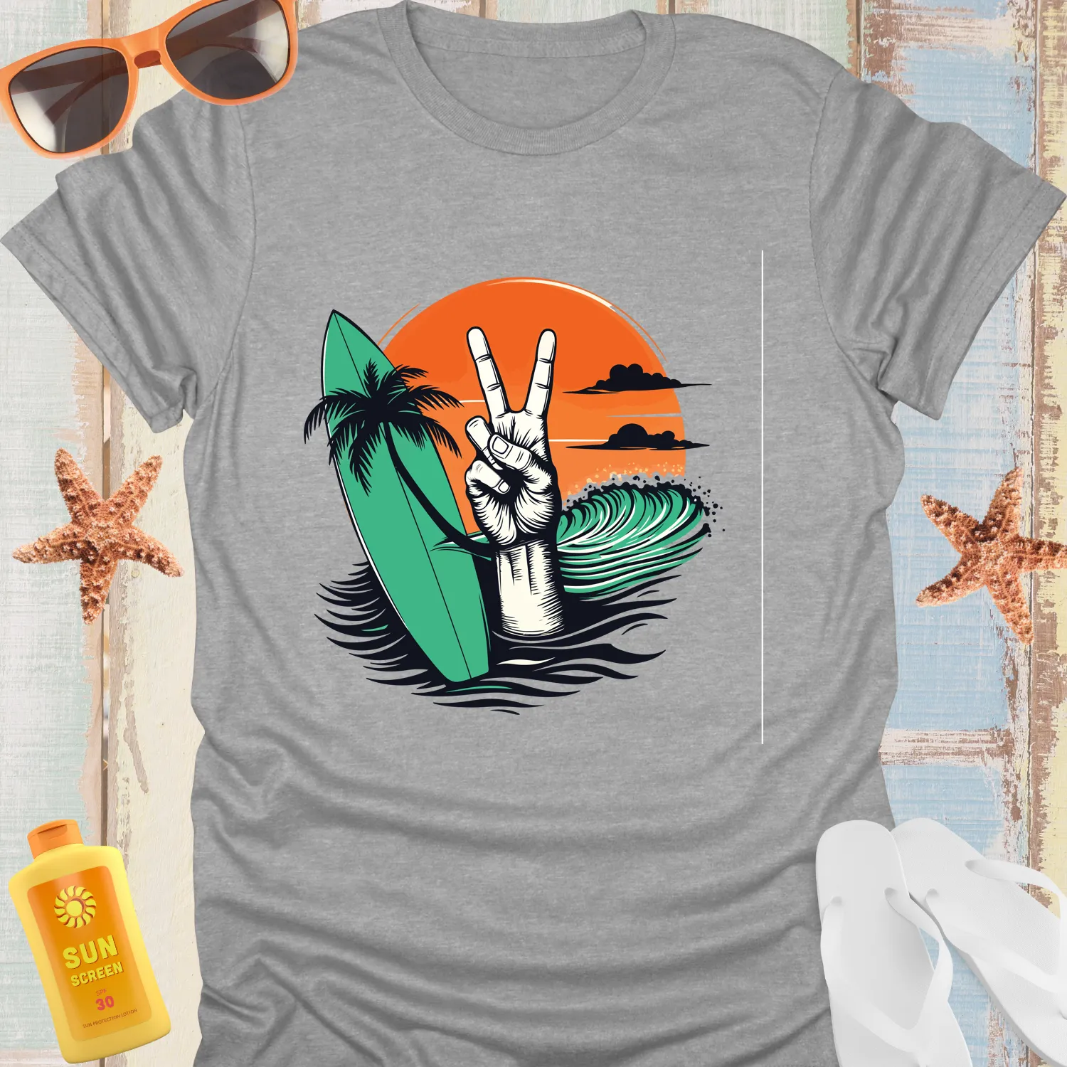 Surf Peace T-Shirt Retro Beach Wave Adventure Tee