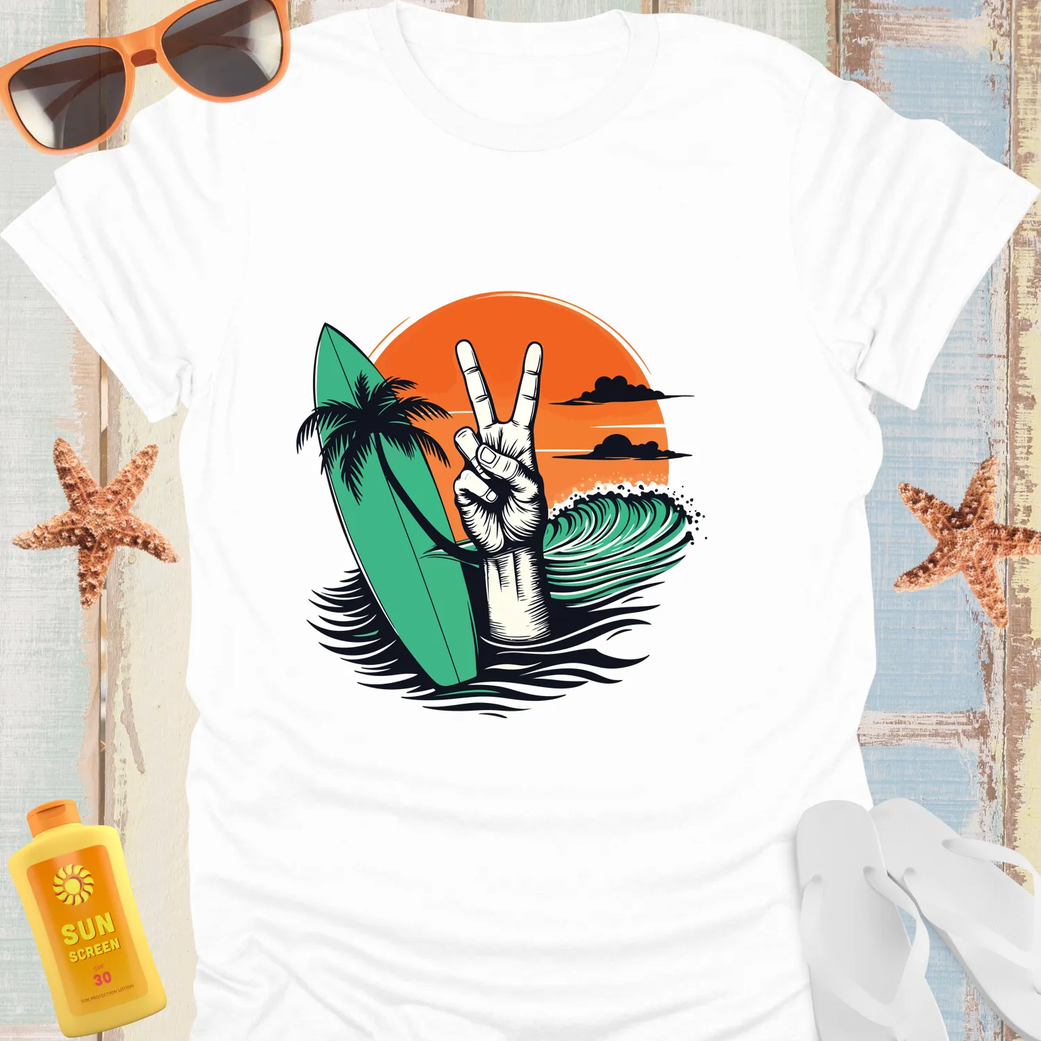 Surf Peace T-Shirt Retro Beach Wave Adventure Tee
