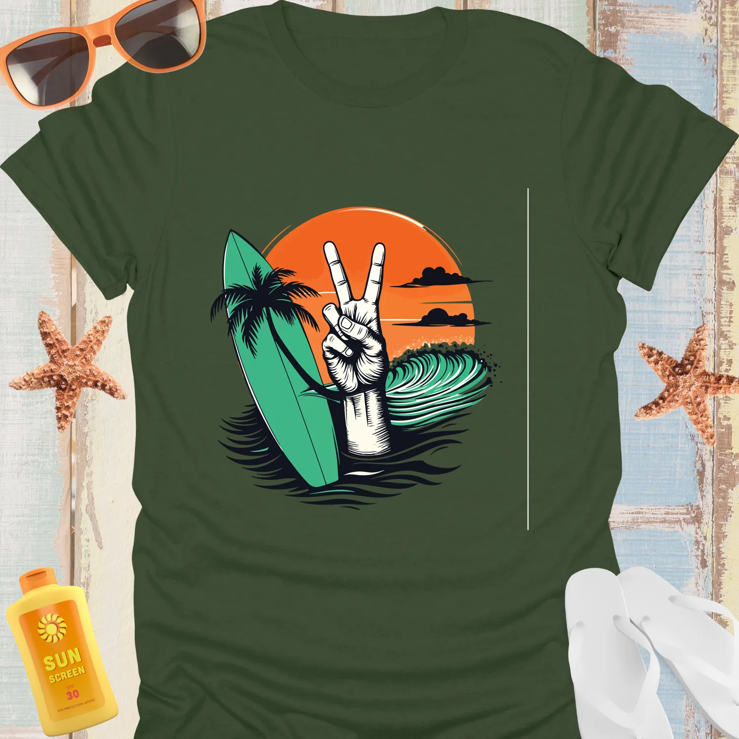Surf Peace T-Shirt Retro Beach Wave Adventure Tee