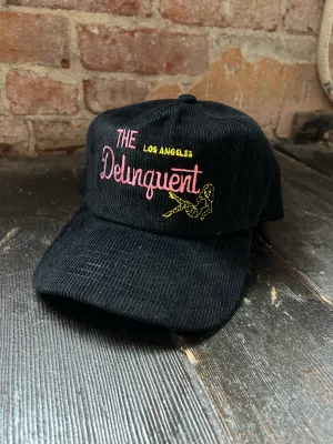 The Delinquent Corduroy Snap Back Cap in Black
