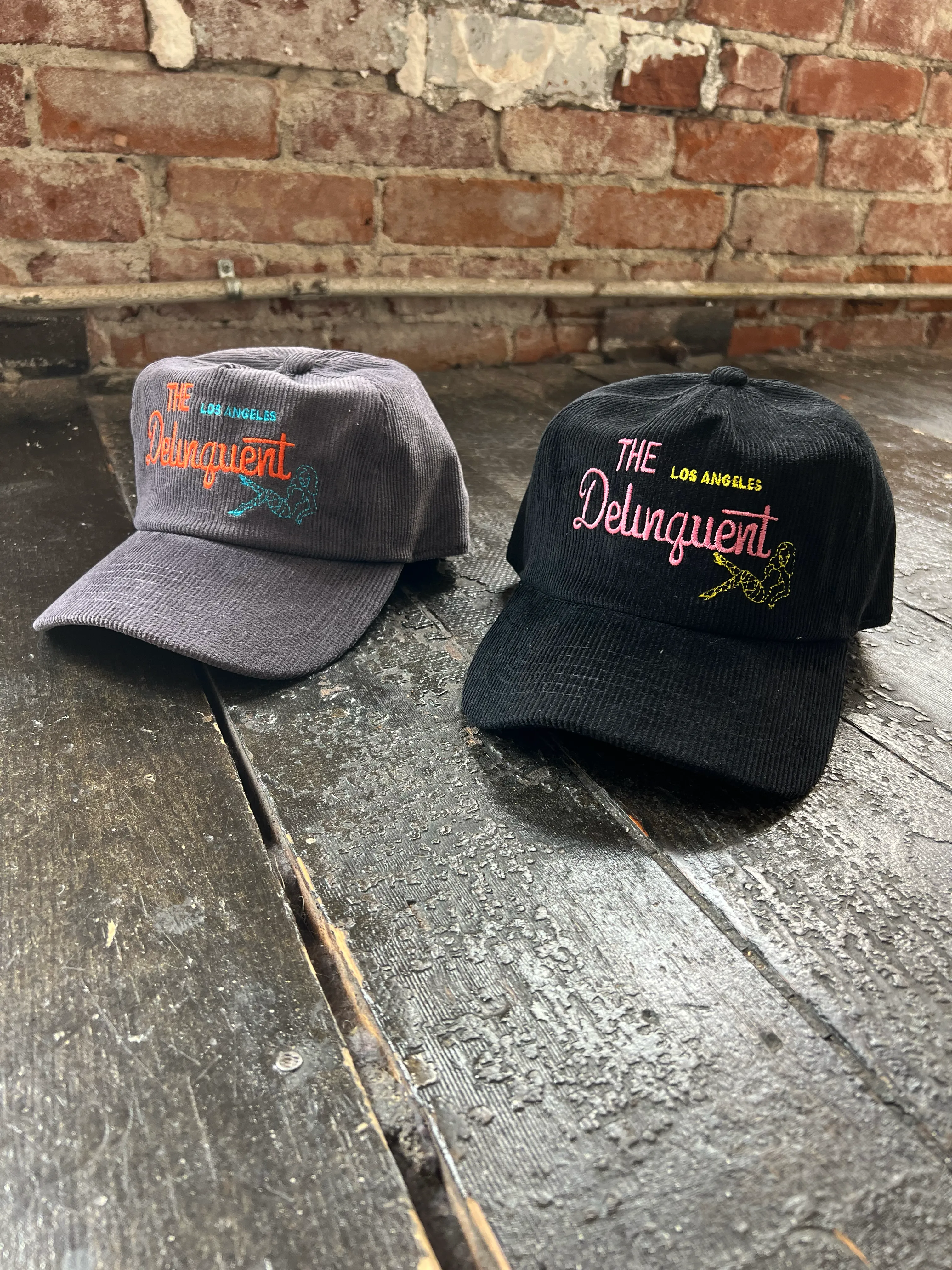 The Delinquent Corduroy Snap Back Cap in Black