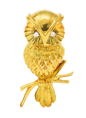 Tiffany & Co. Retro Diamond 18 Karat Gold Owl Brooch