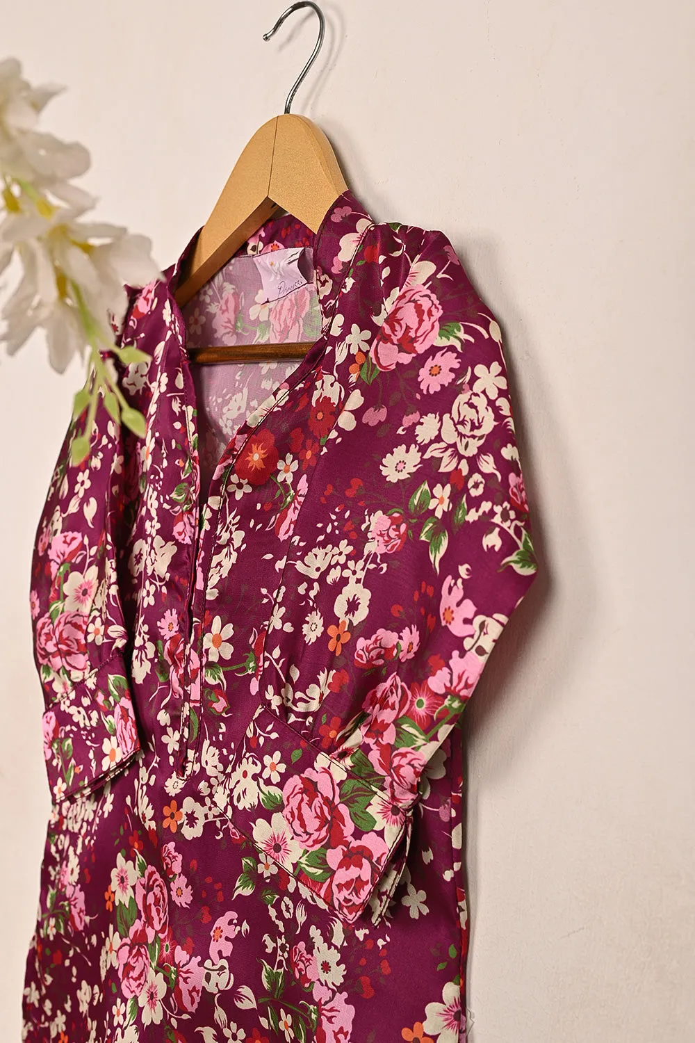 TKF-190-Royal Fucshia - Kids 2Pc Digital Silk Co-Ord Set