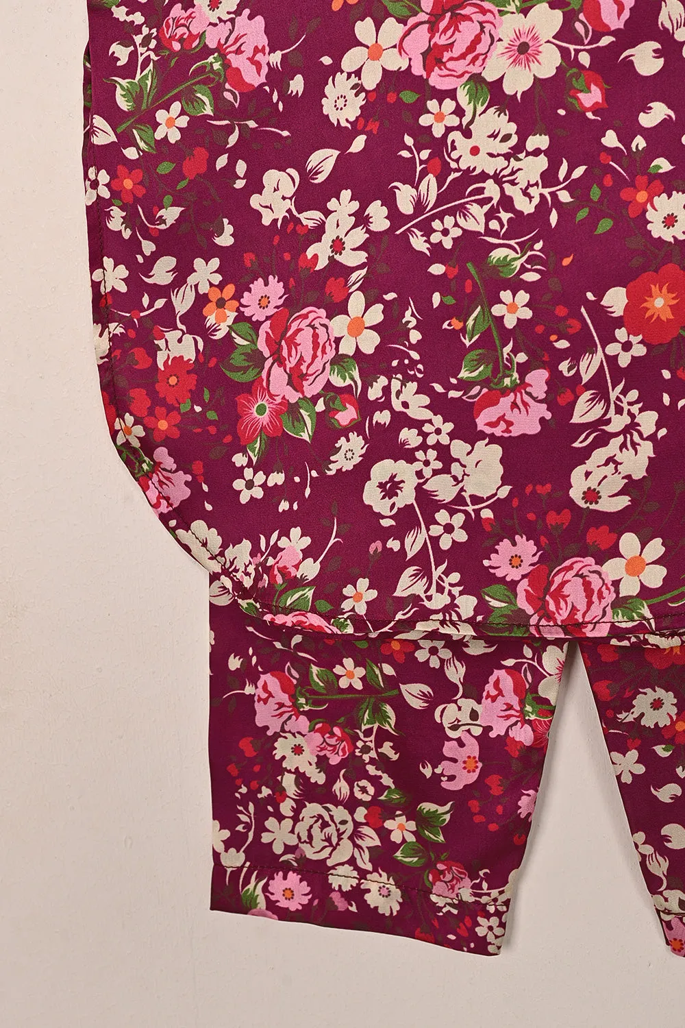 TKF-190-Royal Fucshia - Kids 2Pc Digital Silk Co-Ord Set