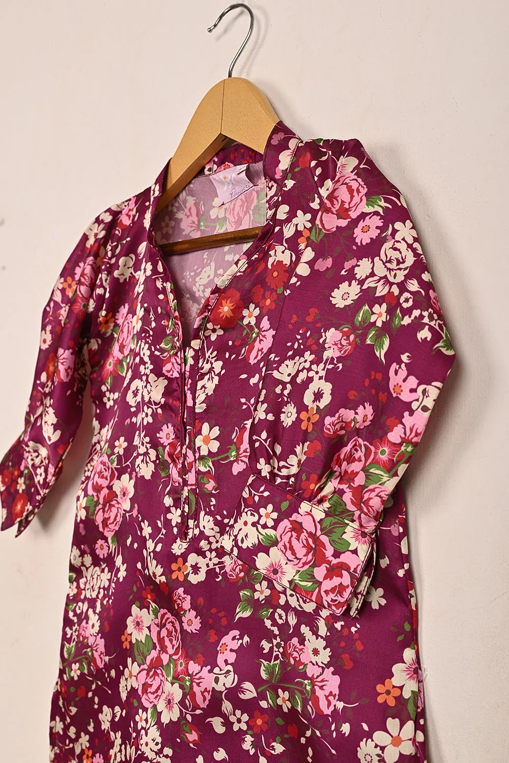 TKF-190-Royal Fucshia - Kids 2Pc Digital Silk Co-Ord Set