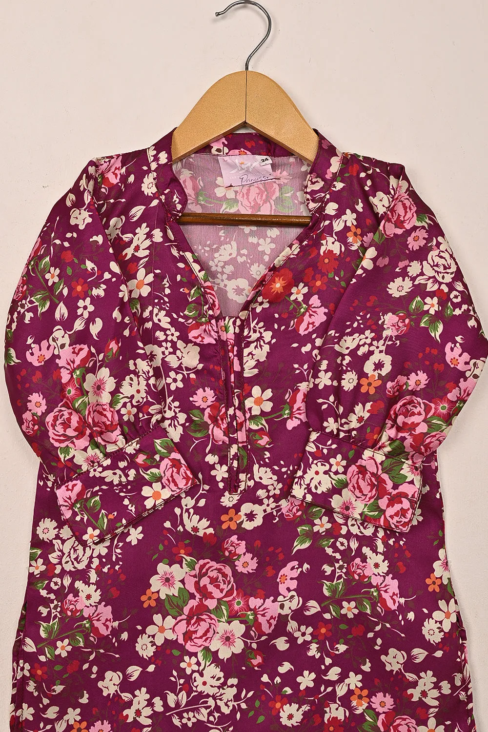 TKF-190-Royal Fucshia - Kids 2Pc Digital Silk Co-Ord Set