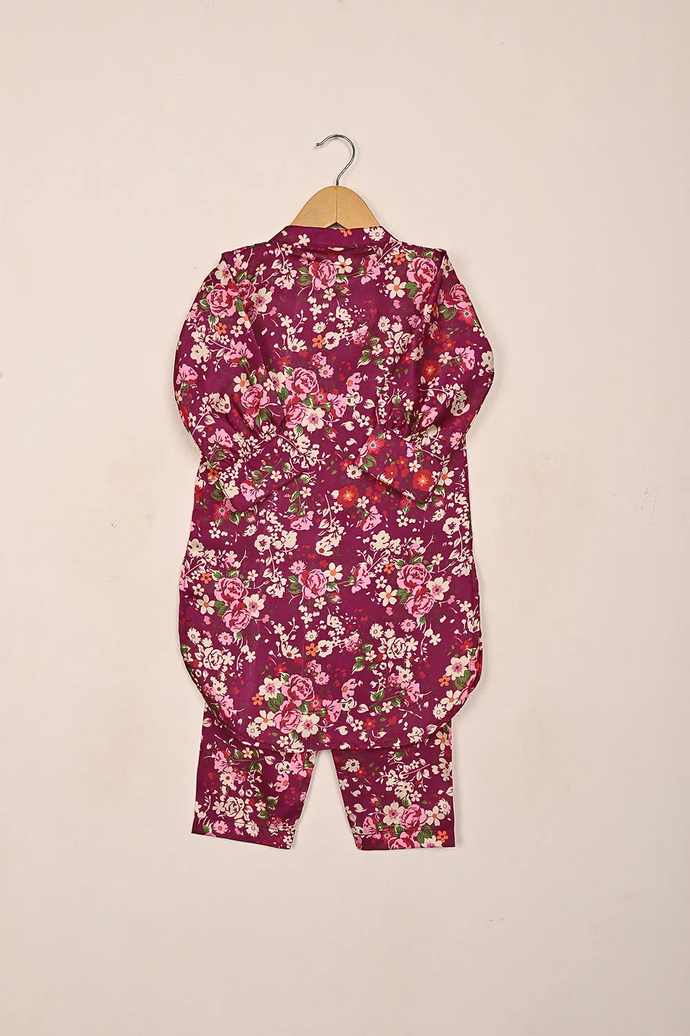 TKF-190-Royal Fucshia - Kids 2Pc Digital Silk Co-Ord Set