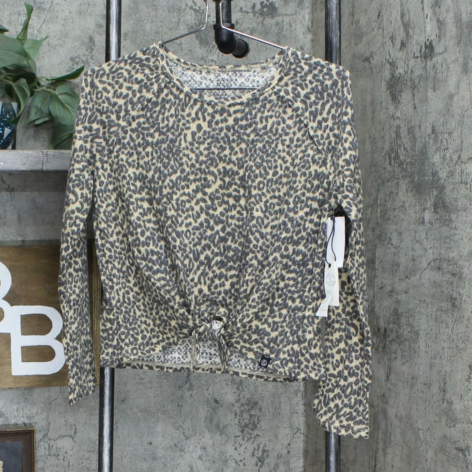 Treasure & Bond Girls Tie Front Long Sleeve Cozy Knit Top