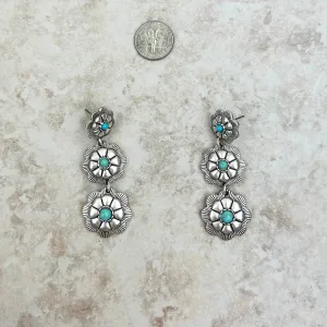 Triple Concho Fashion Earrings w/ Turquoise Accent