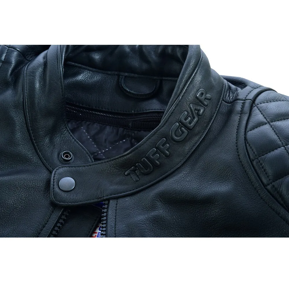 Tuff Gear Motorcycle Leather Classic Retro Jacket - Black