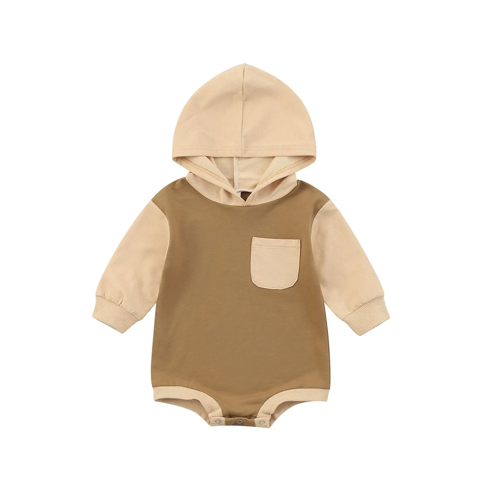 Two Tone Hoodie Romper | Brown