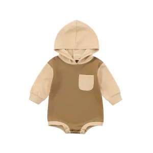 Two Tone Hoodie Romper | Brown