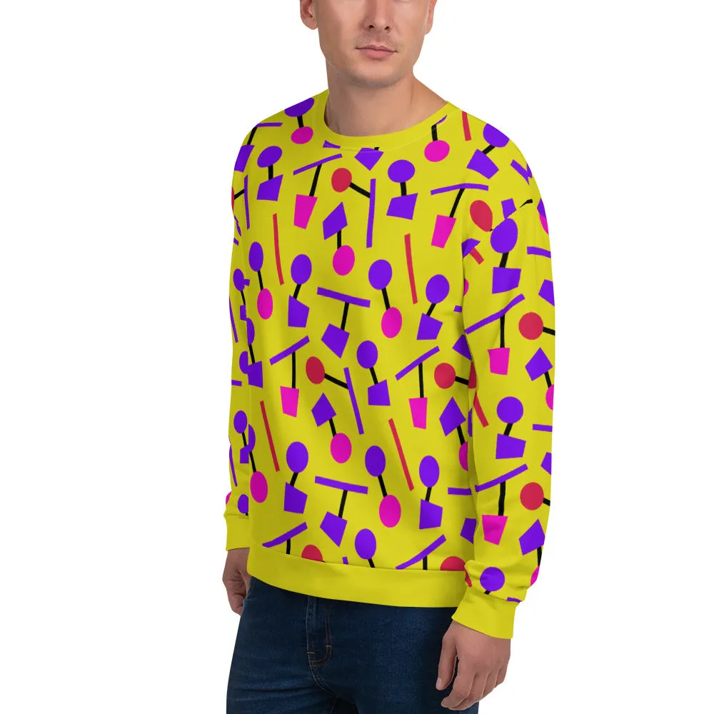 Unisex Sweatshirt, Geometric Memphis Yellow