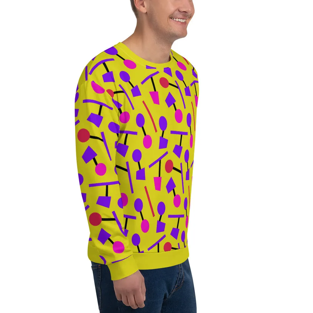 Unisex Sweatshirt, Geometric Memphis Yellow