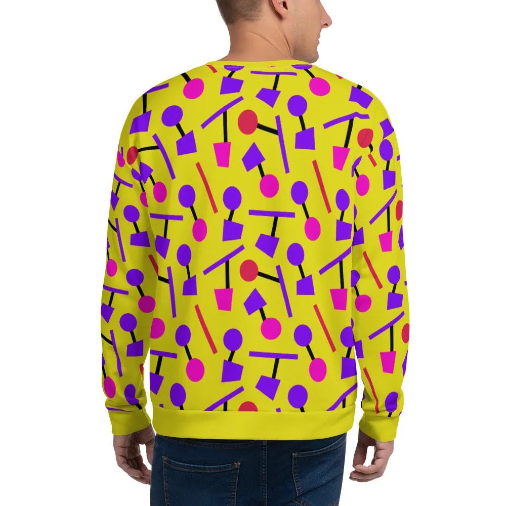 Unisex Sweatshirt, Geometric Memphis Yellow