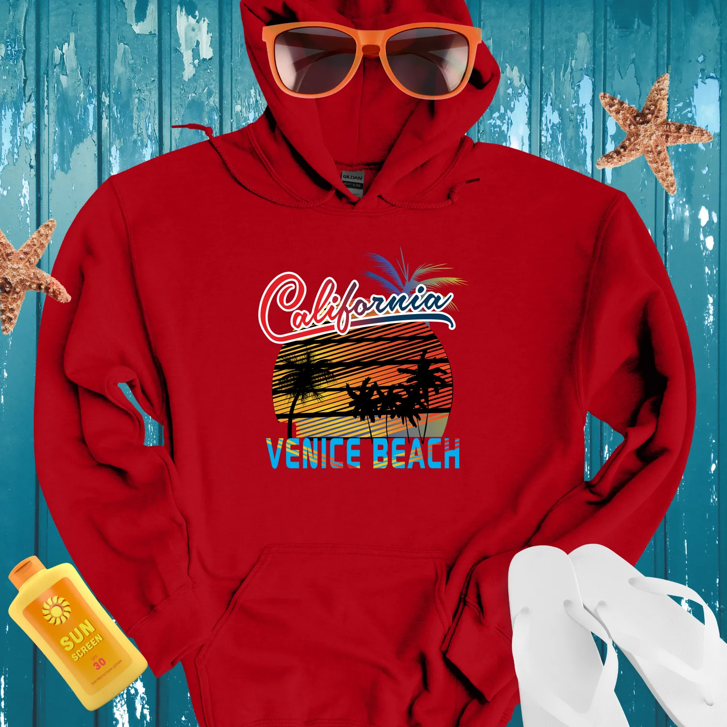 Venice Beach Hoodie California Sunset Design  Casual