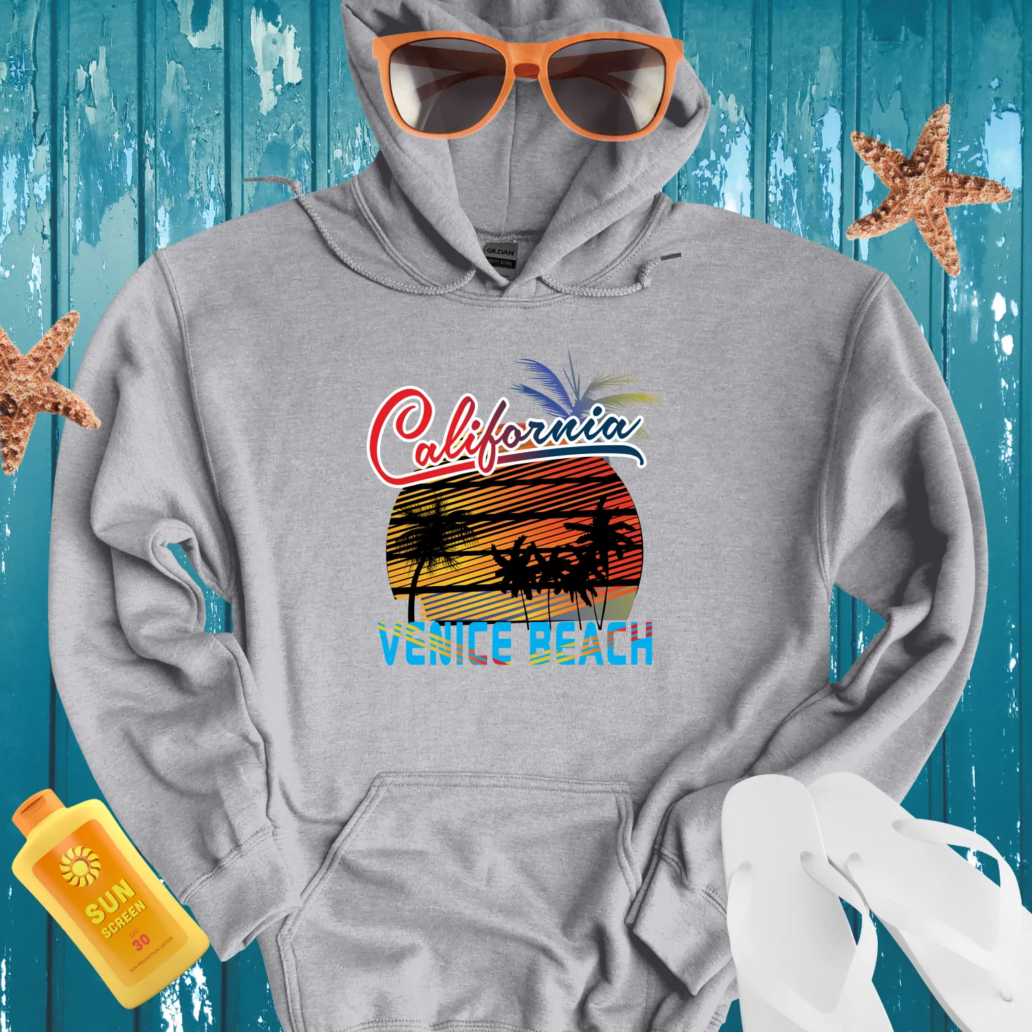 Venice Beach Hoodie California Sunset Design  Casual