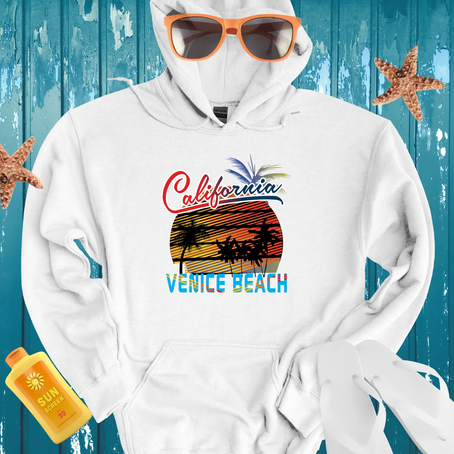 Venice Beach Hoodie California Sunset Design  Casual