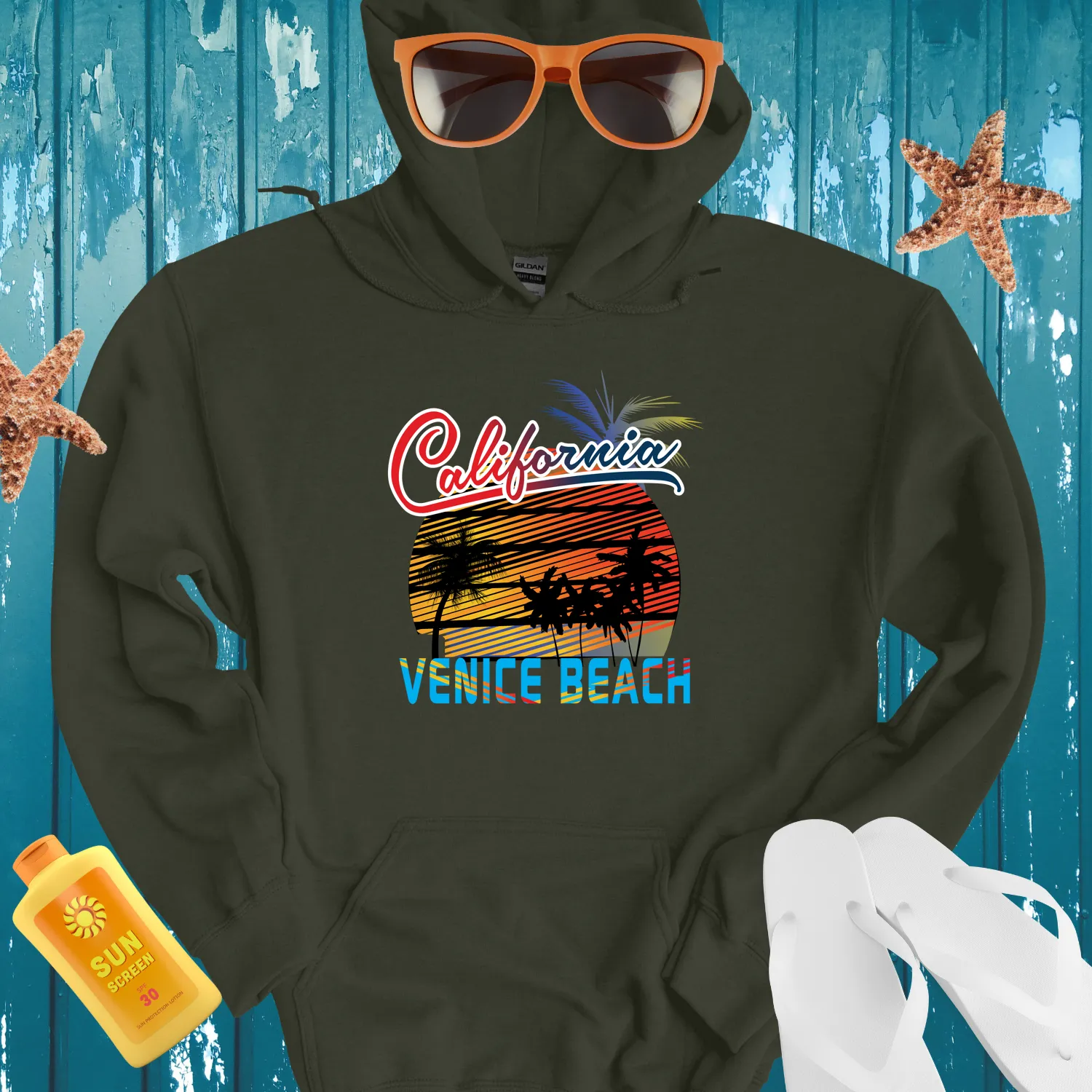 Venice Beach Hoodie California Sunset Design  Casual