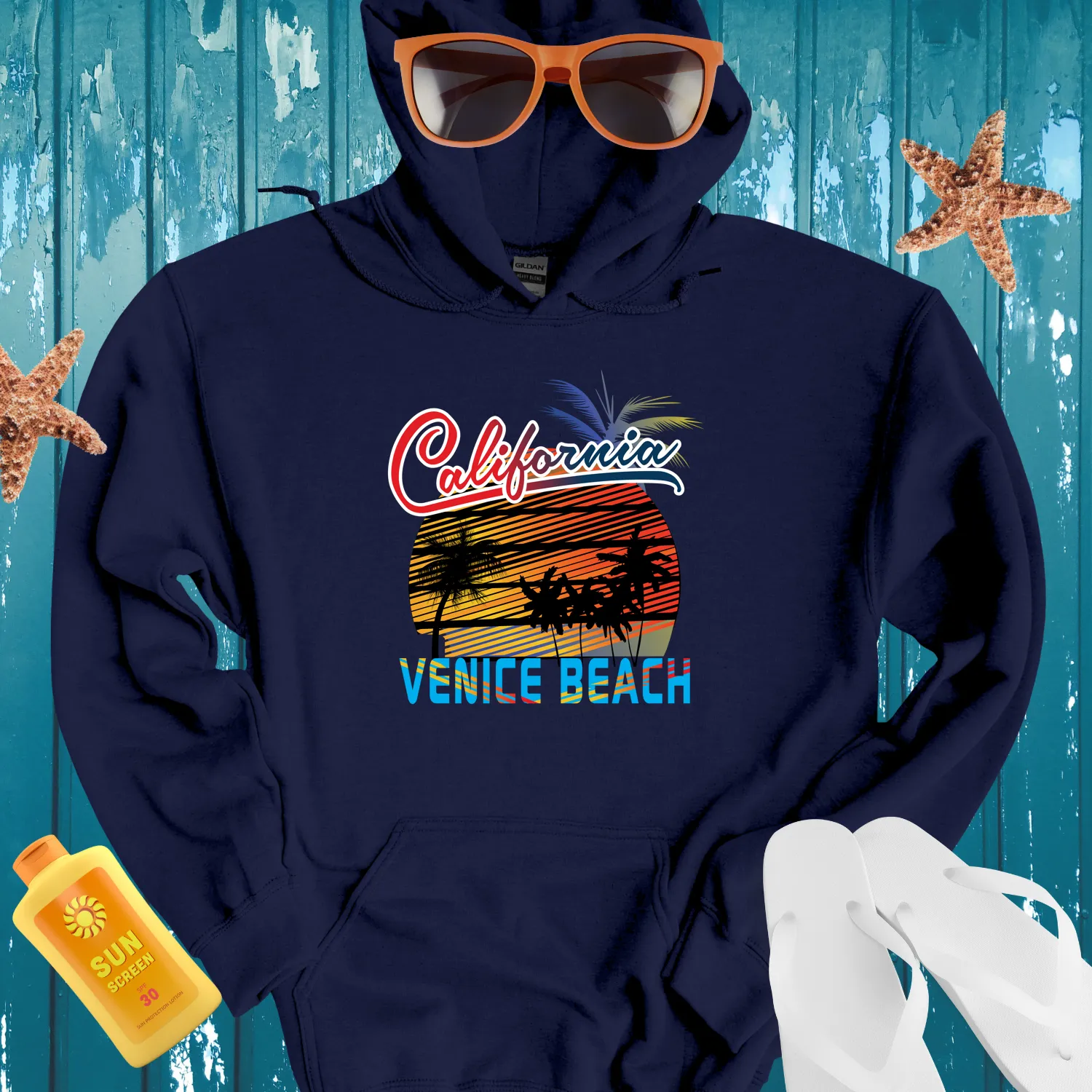 Venice Beach Hoodie California Sunset Design  Casual